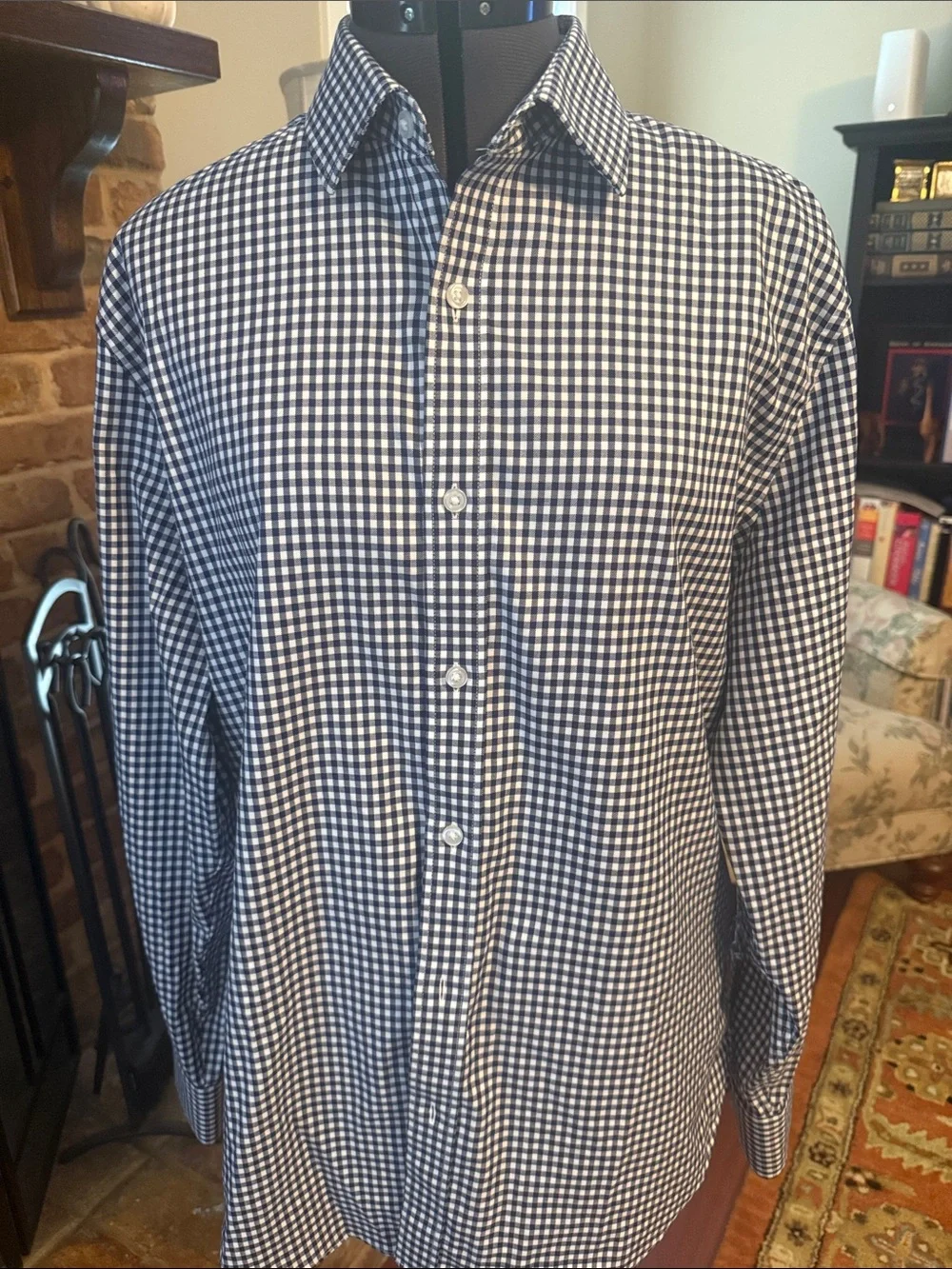 J. Crew Navy and White Gingham Button-Down Shirt